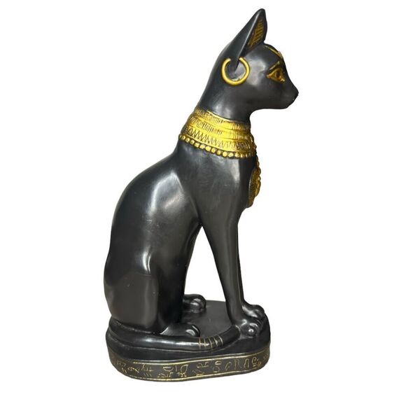 Egyptian Cat Goddess Bastet Seated With Hieroglyphs Base Figurine - Picture 5 of 5